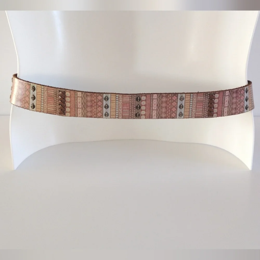Fossil pastel print leather accented belt M